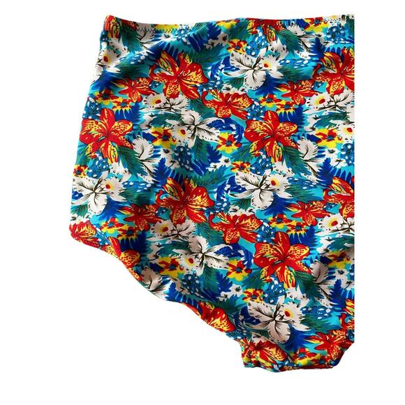 Women's Size Medium Bikini Bottom High Rise Tropical Floral Aloha Hawaii Ruched - Picture 6 of 8